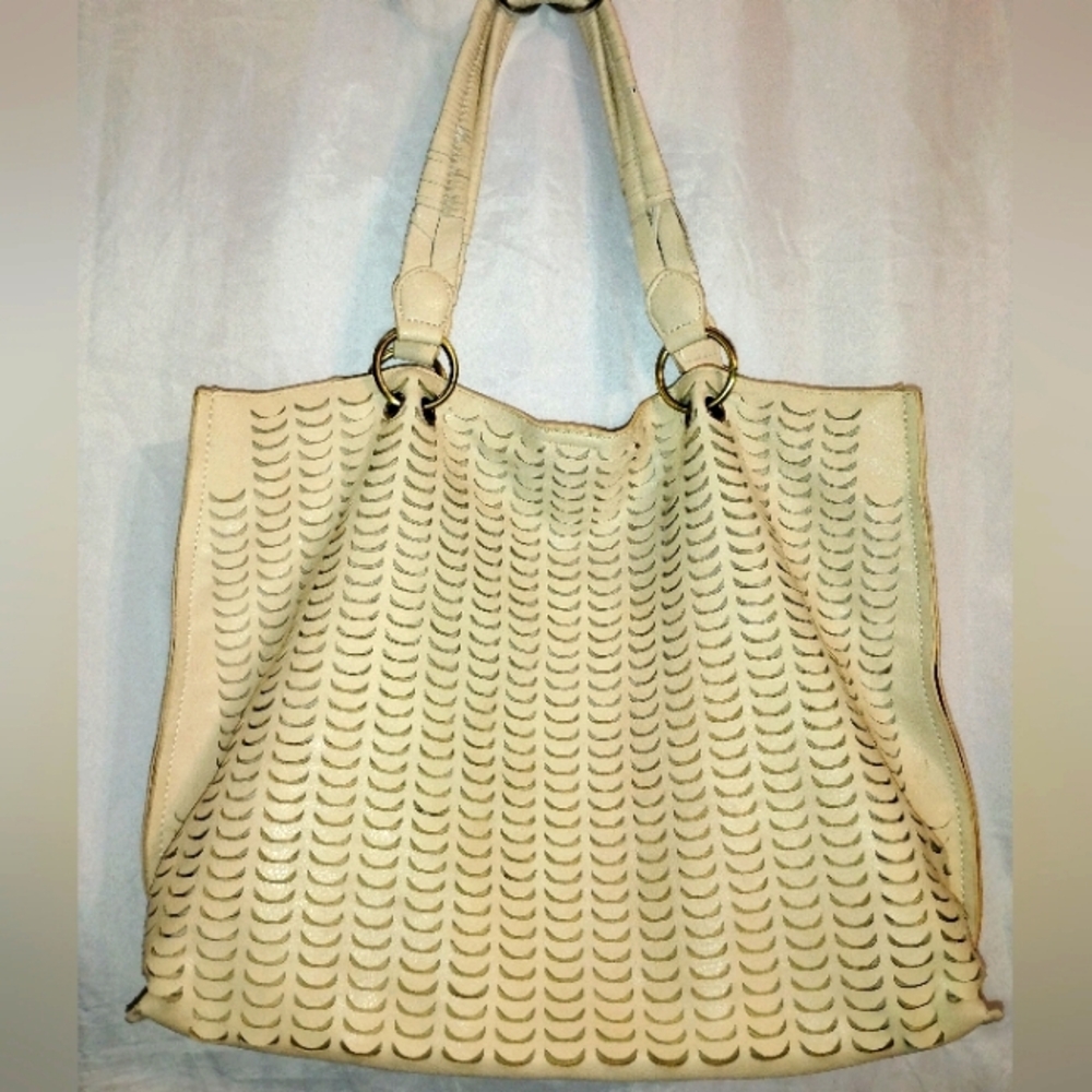 Anthropologie Woven Beach Front Tote Bag- gorgeous! Faux Leather, Cream Colored